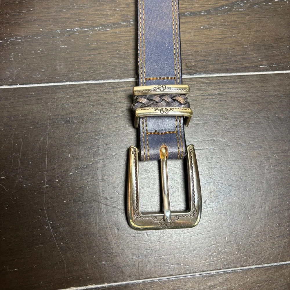 Brighton | Womens M 30 | Dark Gray Leather Western Belt Silver Engraved Buckle